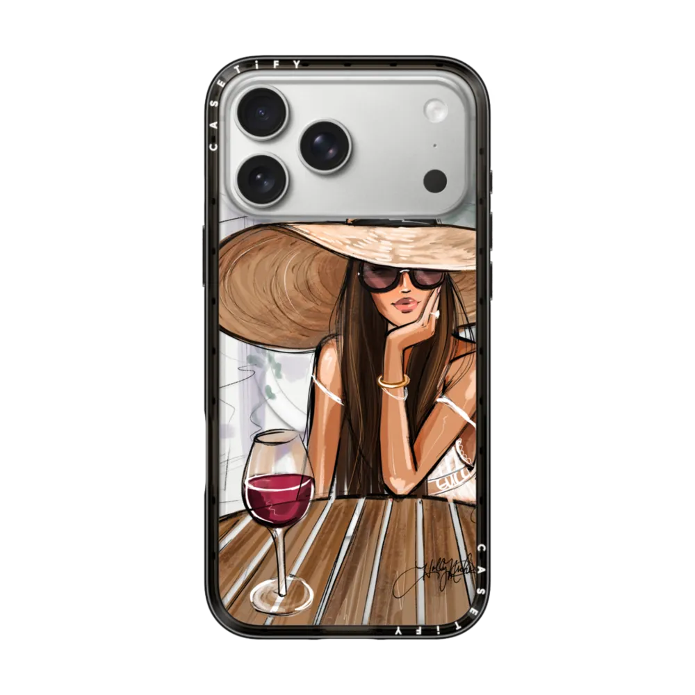 Compact iPhone 17 Pro Max Case MagSafe Compatible - Dreamer with Red Wine (Fashion Illustration)