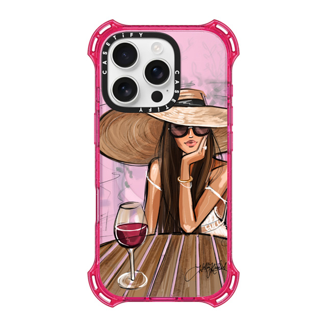 Holly Nichols x CASETiFY iPhone 16 Pro ケース プリムローズ ピンク バウンスケース Dreamer with Red Wine (Fashion Illustration)