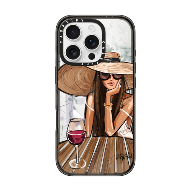 Holly Nichols x CASETiFY iPhone 16 Pro ケース ブラック インパクトケース MagSafe対応 Dreamer with Red Wine (Fashion Illustration)