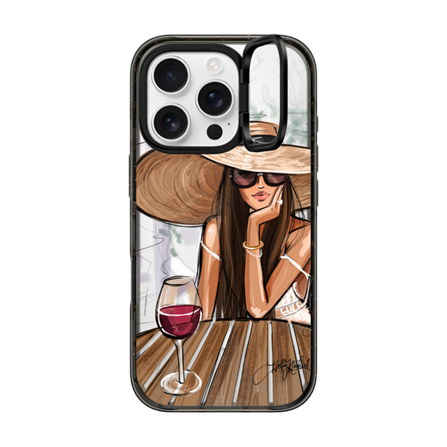 Holly Nichols x CASETiFY iPhone 16 Pro ケース ブラック インパクトリングスタンドケース MagSafe対応 Dreamer with Red Wine (Fashion Illustration)