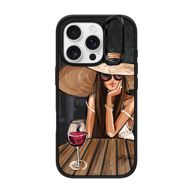 Holly Nichols x CASETiFY iPhone 16 Pro ケース マットブラック インパクトリングスタンドケース MagSafe対応 Dreamer with Red Wine (Fashion Illustration)