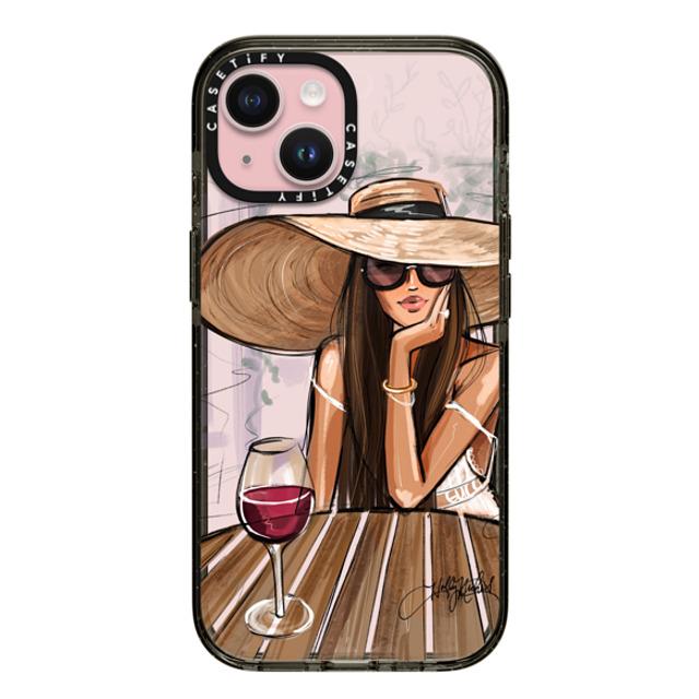 Holly Nichols x CASETiFY iPhone 15 ケース ブラック インパクトケース Dreamer with Red Wine (Fashion Illustration)