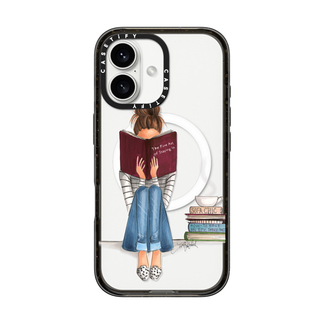 Holly Nichols x CASETiFY iPhone 16 ケース ブラック インパクトケース MagSafe対応 Girl Reading a Book (The Fine Art of Staying In)