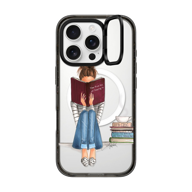 Holly Nichols x CASETiFY iPhone 16 Pro ケース ブラック インパクトリングスタンドケース MagSafe対応 Girl Reading a Book (The Fine Art of Staying In)