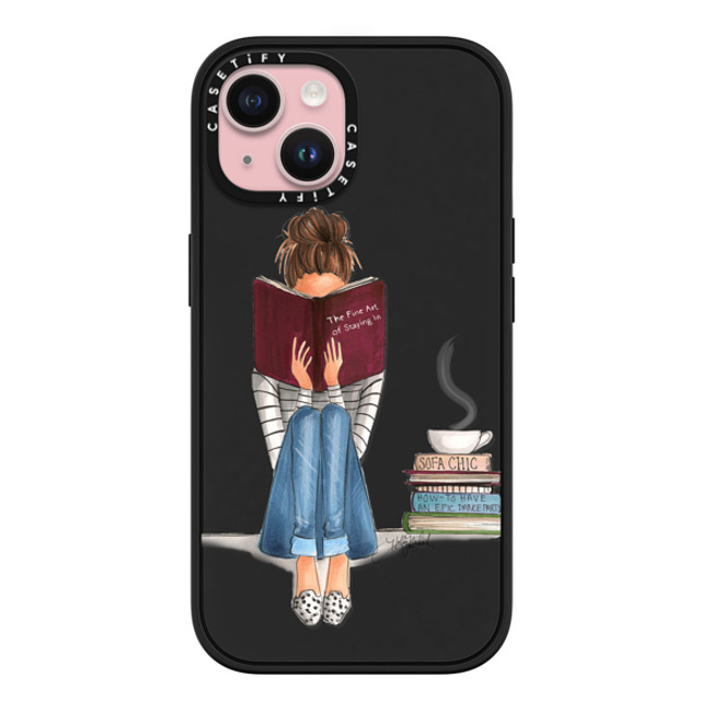 Holly Nichols x CASETiFY iPhone 15 ケース マットブラック インパクトケース MagSafe対応 Girl Reading a Book (The Fine Art of Staying In)