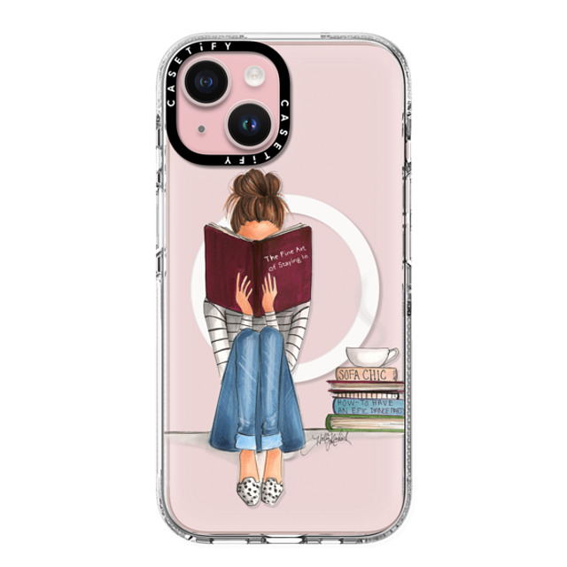 Holly Nichols x CASETiFY iPhone 15 ケース クリア クリア ケース MagSafe対応 Girl Reading a Book (The Fine Art of Staying In)