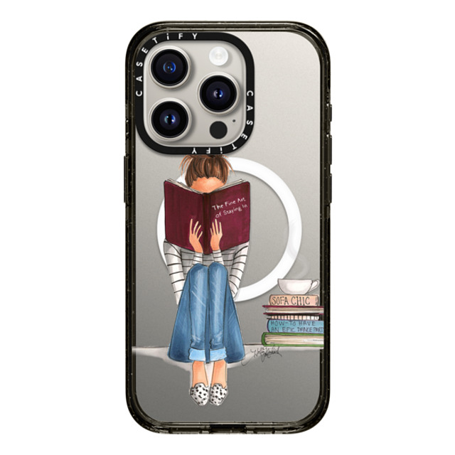 Holly Nichols x CASETiFY iPhone 15 Pro ケース ブラック インパクトケース MagSafe対応 Girl Reading a Book (The Fine Art of Staying In)