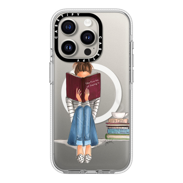 Holly Nichols x CASETiFY iPhone 15 Pro ケース クリア クリア ケース MagSafe対応 Girl Reading a Book (The Fine Art of Staying In)