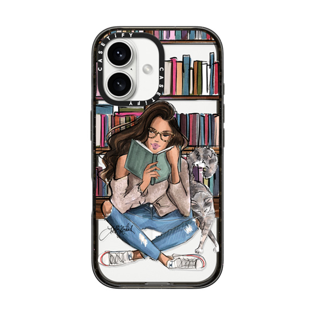 Holly Nichols x CASETiFY iPhone 16 ケース Portraiture ブラック インパクトケース MagSafe対応 Library Book Medium Skin Tone Brunette Girl with Cat (Fashion Illustration Holly Nichols) Father's Day Holly Nichols x CASETiFY iPhone 16 ケース Portraiture ブラック インパクトケース MagSafe対応 Library Book Medium Skin Tone Brunette Girl with Cat (Fashion Illustration Holly Nichols) Father's Day