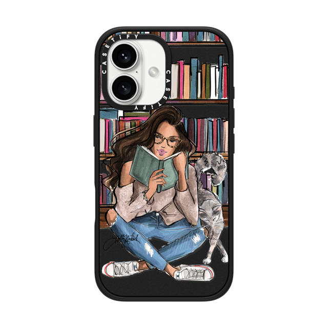 Holly Nichols x CASETiFY iPhone 16 Case Portraiture Matte Black Impact Case MagSafe Compatible Library Book Medium Skin Tone Brunette Girl with Cat (Fashion Illustration Holly Nichols) Father's Day Holly Nichols x CASETiFY iPhone 16 Case Portraiture Matte Black Impact Case MagSafe Compatible Library Book Medium Skin Tone Brunette Girl with Cat (Fashion Illustration Holly Nichols) Father's Day