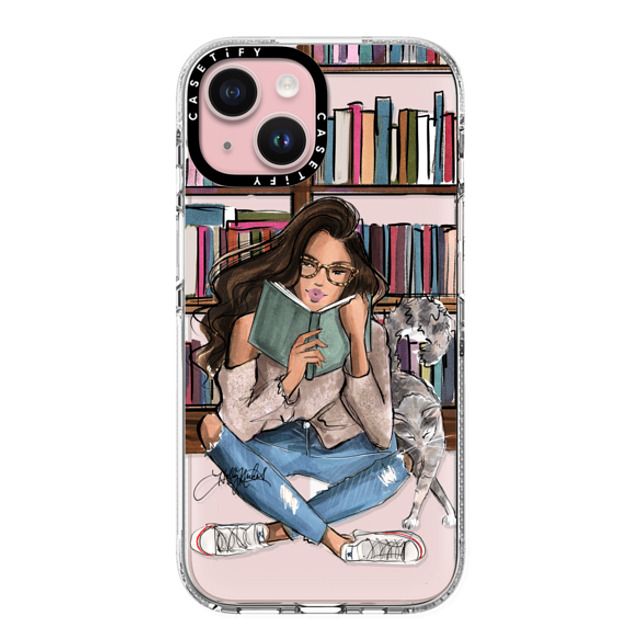 Holly Nichols x CASETiFY iPhone 15 Case Portraiture Clear Clear Case MagSafe Compatible Library Book Medium Skin Tone Brunette Girl with Cat (Fashion Illustration Holly Nichols) Father's Day Holly Nichols x CASETiFY iPhone 15 Case Portraiture Clear Clear Case MagSafe Compatible Library Book Medium Skin Tone Brunette Girl with Cat (Fashion Illustration Holly Nichols) Father's Day