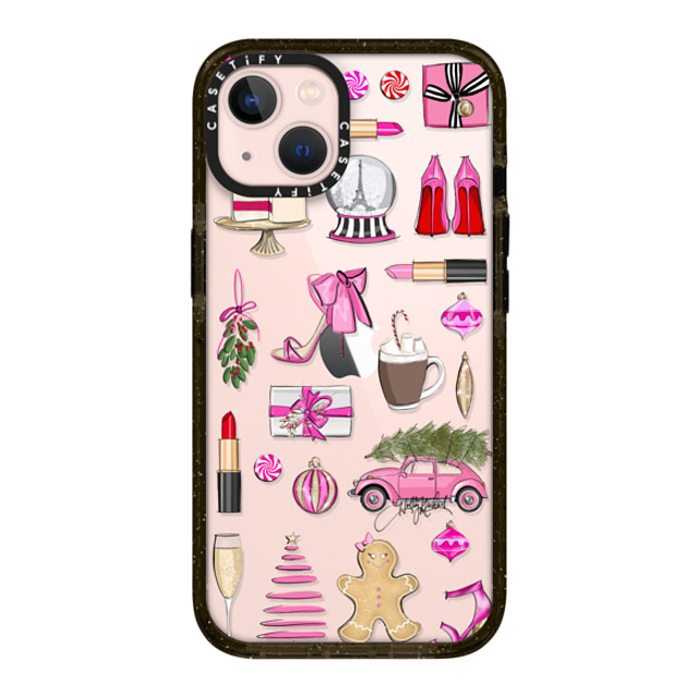 Holly Nichols x CASETiFY iPhone 13 ケース ブラック インパクトケース Holiday Glam (Fashion Illustration Transparent Case, Christmas Theme)