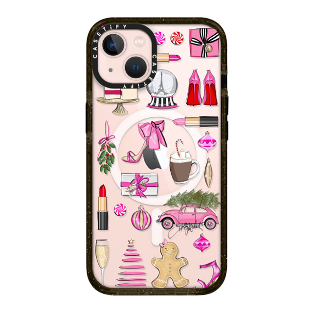 Holly Nichols x CASETiFY iPhone 13 ケース ブラック インパクトケース MagSafe対応 Holiday Glam (Fashion Illustration Transparent Case, Christmas Theme)