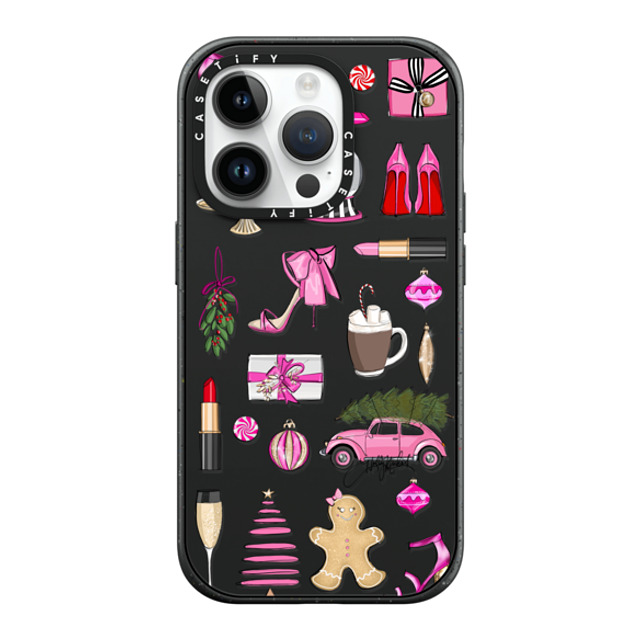 Holly Nichols x CASETiFY iPhone 14 Pro ケース マットブラック インパクトケース MagSafe対応 Holiday Glam (Fashion Illustration Transparent Case, Christmas Theme)