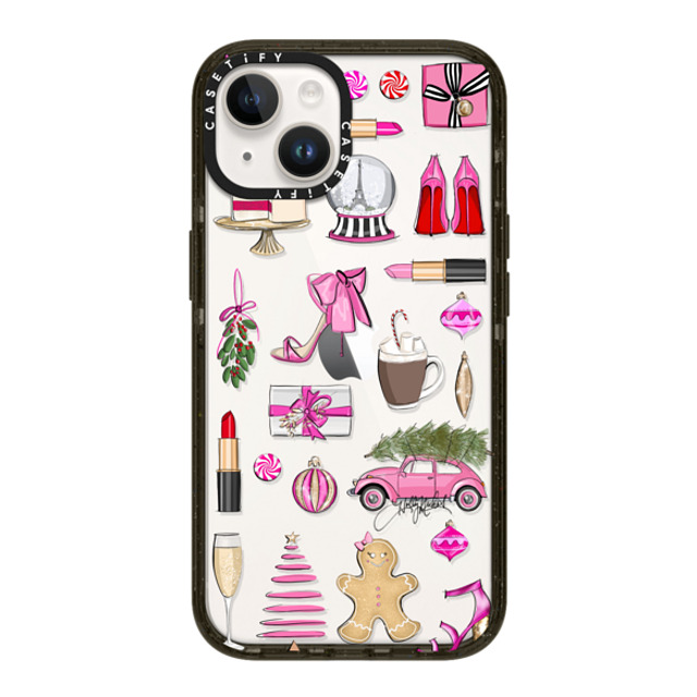 Holly Nichols x CASETiFY iPhone 14 ケース ブラック インパクトケース Holiday Glam (Fashion Illustration Transparent Case, Christmas Theme)