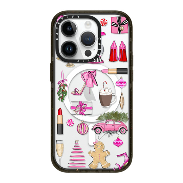 Holly Nichols x CASETiFY iPhone 14 Pro ケース ブラック インパクトケース MagSafe対応 Holiday Glam (Fashion Illustration Transparent Case, Christmas Theme)