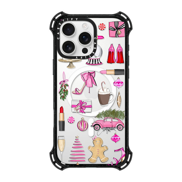 Holly Nichols x CASETiFY iPhone 16 Pro Max ケース ブラック バウンスケース Holiday Glam (Fashion Illustration Transparent Case, Christmas Theme)