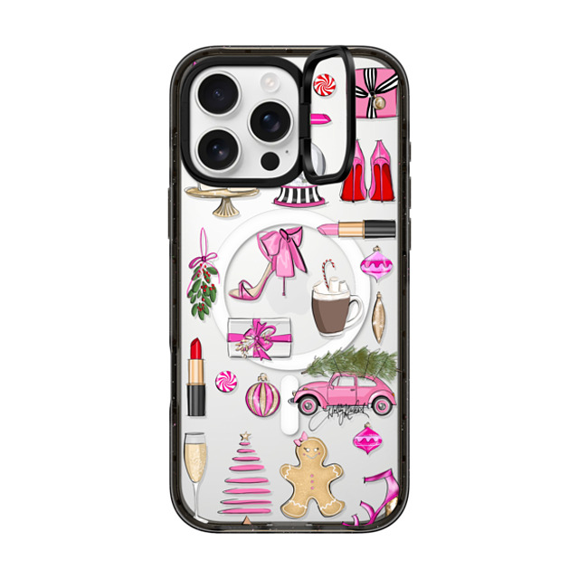 Holly Nichols x CASETiFY iPhone 16 Pro Max ケース ブラック インパクトリングスタンドケース MagSafe対応 Holiday Glam (Fashion Illustration Transparent Case, Christmas Theme)