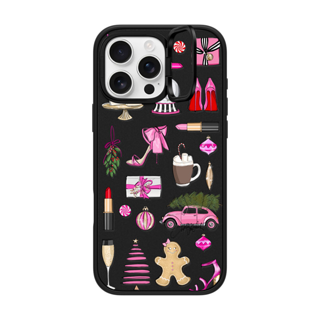 Holly Nichols x CASETiFY iPhone 16 Pro Max ケース マットブラック インパクトリングスタンドケース MagSafe対応 Holiday Glam (Fashion Illustration Transparent Case, Christmas Theme)