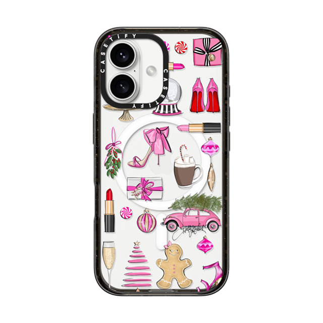 Holly Nichols x CASETiFY iPhone 16 ケース ブラック インパクトケース MagSafe対応 Holiday Glam (Fashion Illustration Transparent Case, Christmas Theme)