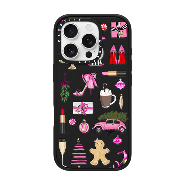 Holly Nichols x CASETiFY iPhone 16 Pro ケース マットブラック インパクトケース MagSafe対応 Holiday Glam (Fashion Illustration Transparent Case, Christmas Theme)