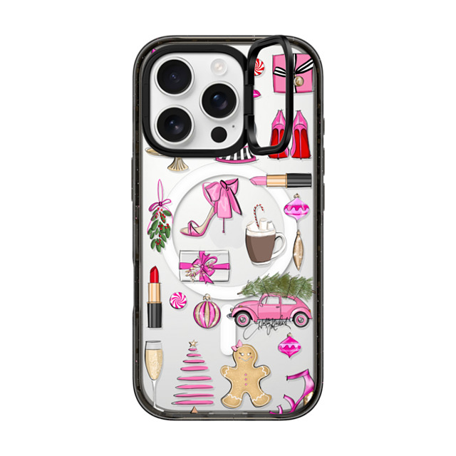 Holly Nichols x CASETiFY iPhone 16 Pro ケース ブラック インパクトリングスタンドケース MagSafe対応 Holiday Glam (Fashion Illustration Transparent Case, Christmas Theme)