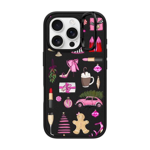 Holly Nichols x CASETiFY iPhone 16 Pro ケース マットブラック インパクトリングスタンドケース MagSafe対応 Holiday Glam (Fashion Illustration Transparent Case, Christmas Theme)