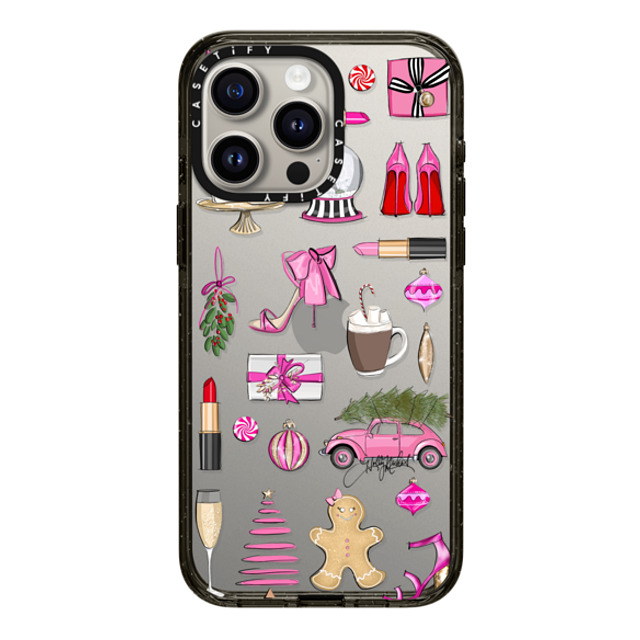 Holly Nichols x CASETiFY iPhone 15 Pro Max ケース ブラック インパクトケース Holiday Glam (Fashion Illustration Transparent Case, Christmas Theme)