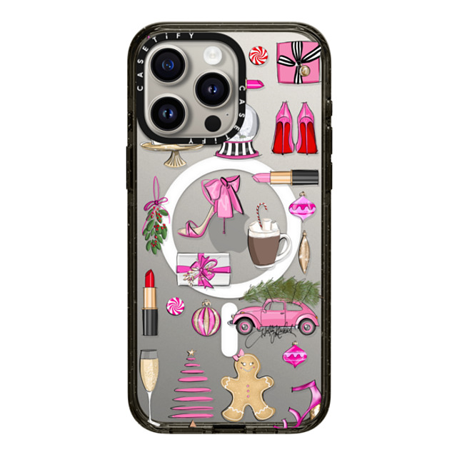 Holly Nichols x CASETiFY iPhone 15 Pro Max ケース ブラック インパクトケース MagSafe対応 Holiday Glam (Fashion Illustration Transparent Case, Christmas Theme)