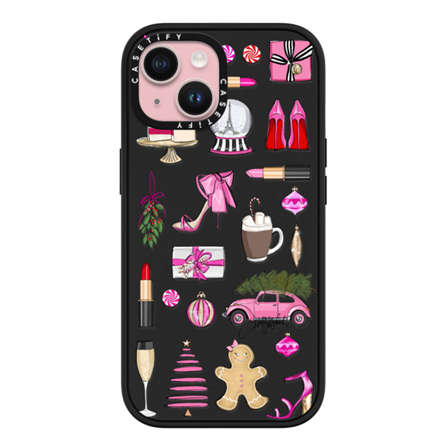 Holly Nichols x CASETiFY iPhone 15 ケース マットブラック インパクトケース MagSafe対応 Holiday Glam (Fashion Illustration Transparent Case, Christmas Theme)