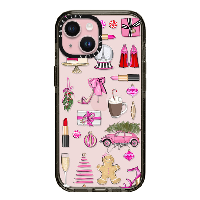 Holly Nichols x CASETiFY iPhone 15 ケース ブラック インパクトケース Holiday Glam (Fashion Illustration Transparent Case, Christmas Theme)