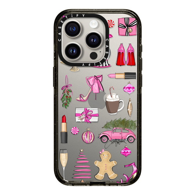 Holly Nichols x CASETiFY iPhone 15 Pro ケース ブラック インパクトケース Holiday Glam (Fashion Illustration Transparent Case, Christmas Theme)