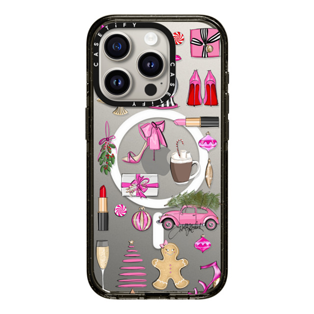 Holly Nichols x CASETiFY iPhone 15 Pro ケース ブラック インパクトケース MagSafe対応 Holiday Glam (Fashion Illustration Transparent Case, Christmas Theme)