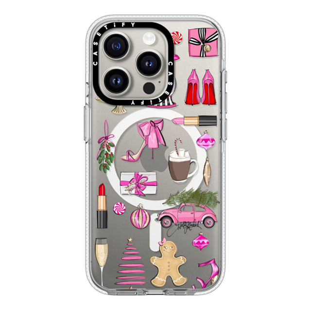 Holly Nichols x CASETiFY iPhone 15 Pro ケース クリア クリア ケース MagSafe対応 Holiday Glam (Fashion Illustration Transparent Case, Christmas Theme)