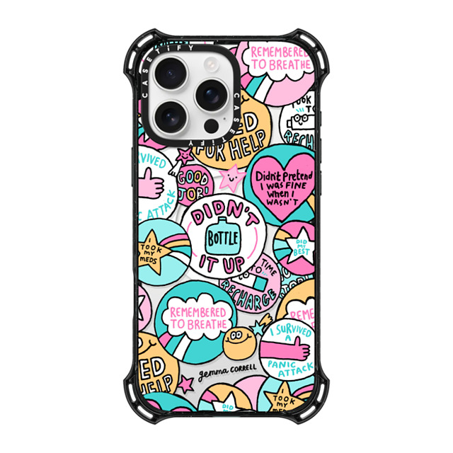 Gemma Correll x CASETiFY iPhone 16 Pro Max ケース ブラック バウンスケース Self Care Stickers