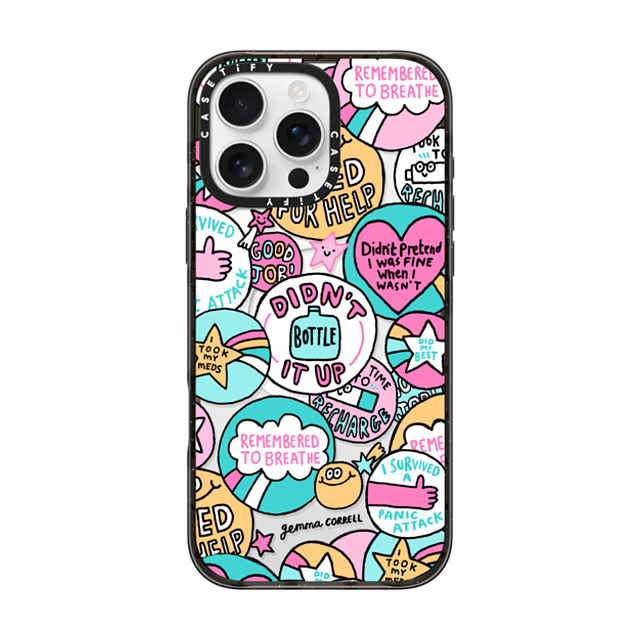 Gemma Correll x CASETiFY iPhone 16 Pro Max ケース ブラック インパクトケース MagSafe対応 Self Care Stickers