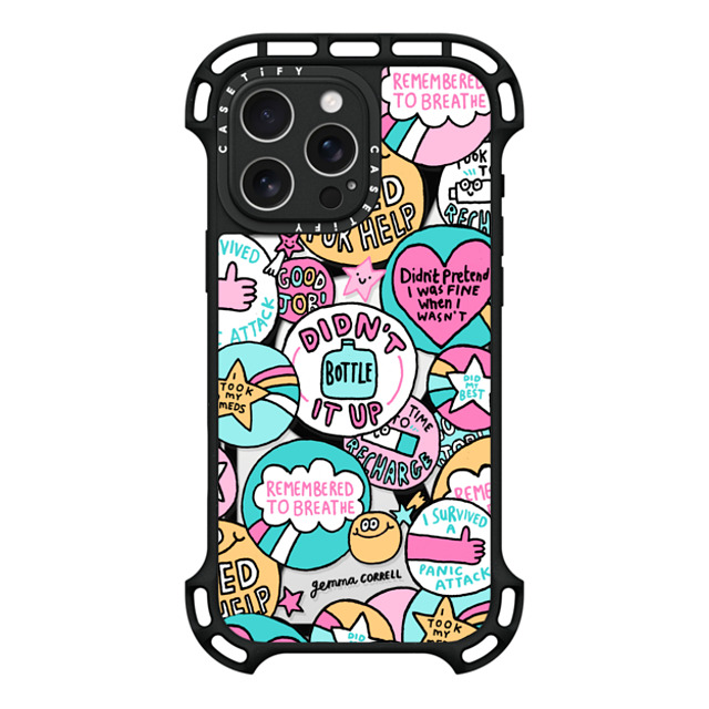 Gemma Correll x CASETiFY iPhone 16 Pro Max ケース ブラック ウルトラ バウンスケース MagSafe対応 Self Care Stickers