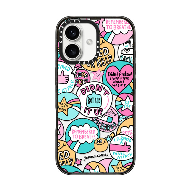 Gemma Correll x CASETiFY iPhone 16 ケース ブラック インパクトケース MagSafe対応 Self Care Stickers