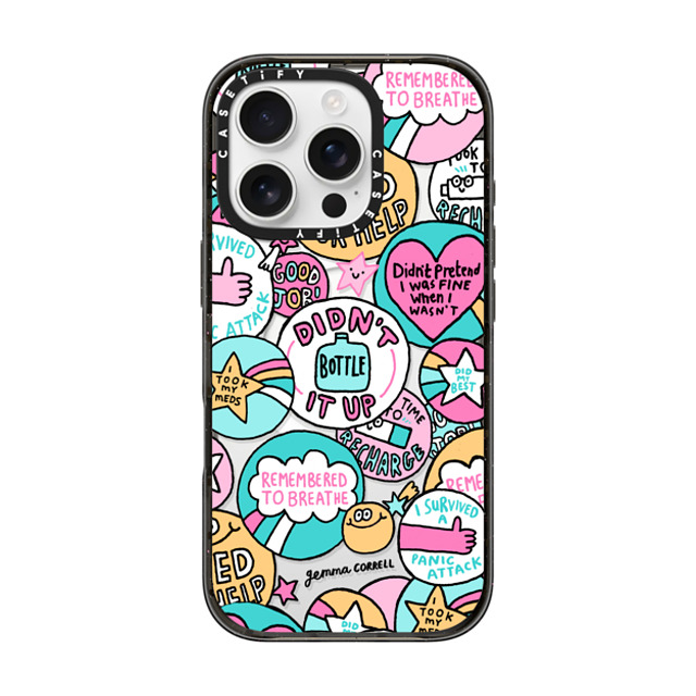 Gemma Correll x CASETiFY iPhone 16 Pro ケース ブラック インパクトケース MagSafe対応 Self Care Stickers