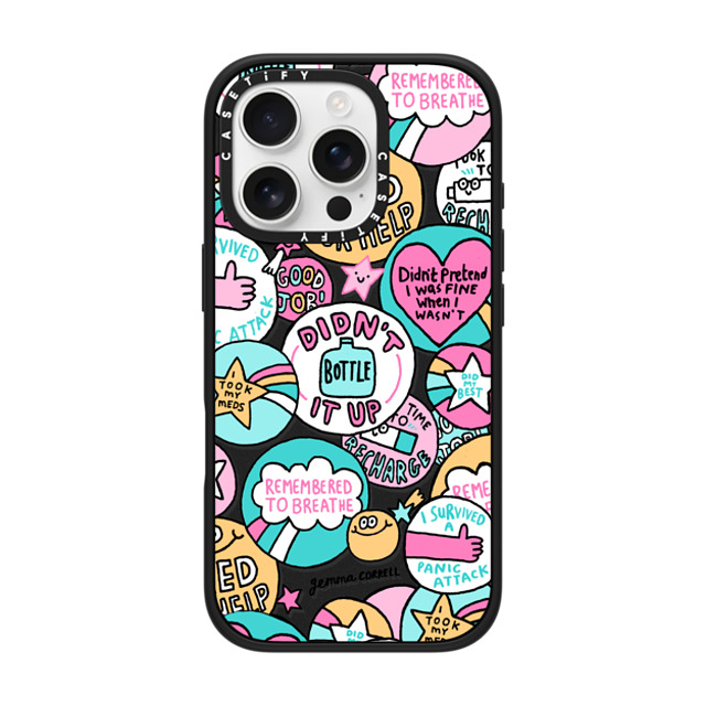 Gemma Correll x CASETiFY iPhone 16 Pro ケース マットブラック インパクトケース MagSafe対応 Self Care Stickers