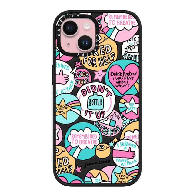 Gemma Correll x CASETiFY iPhone 15 ケース マットブラック インパクトケース MagSafe対応 Self Care Stickers