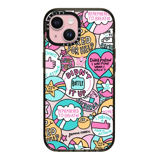 Gemma Correll x CASETiFY iPhone 15 ケース ブラック インパクトケース Self Care Stickers