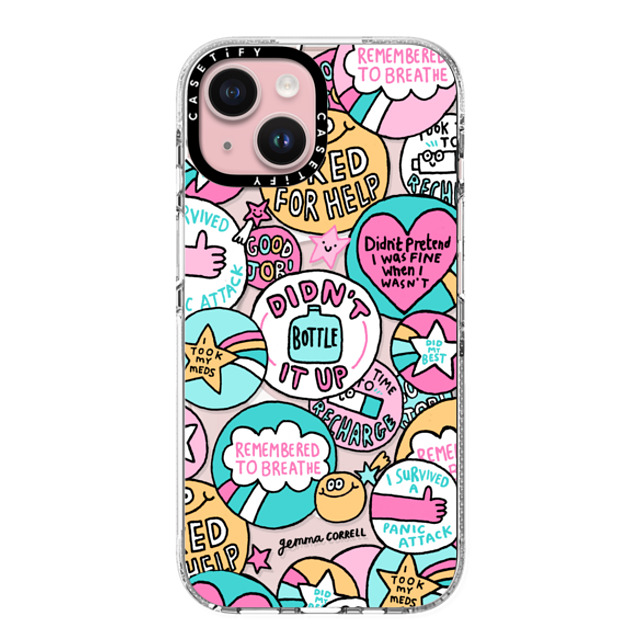 Gemma Correll x CASETiFY iPhone 15 ケース クリア クリア ケース MagSafe対応 Self Care Stickers