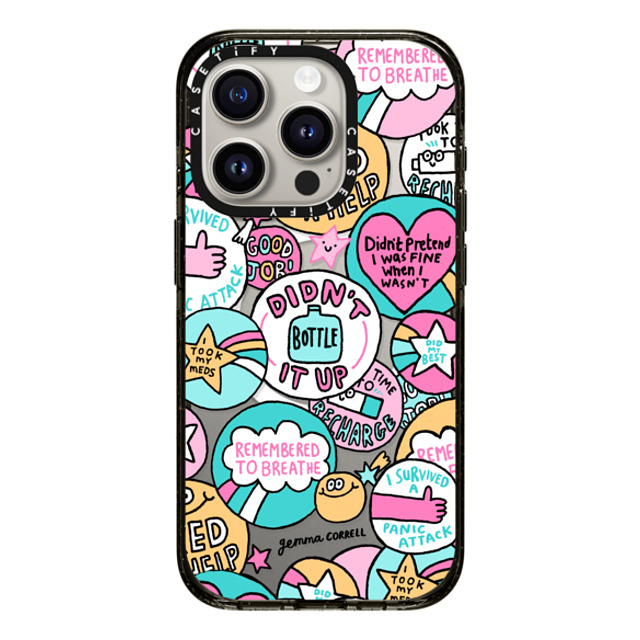 Gemma Correll x CASETiFY iPhone 15 Pro ケース ブラック インパクトケース MagSafe対応 Self Care Stickers