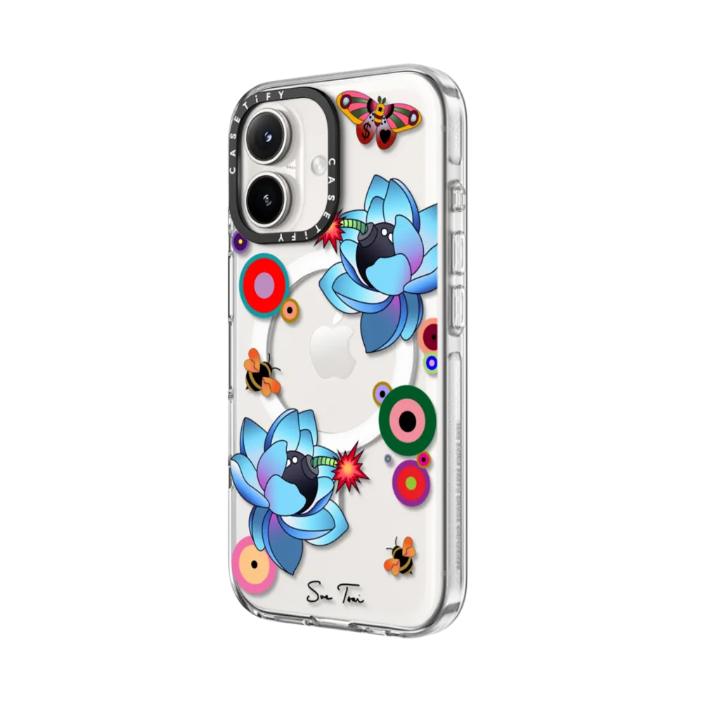 Impact Clear iPhone 16 Plus Case MagSafe Compatible - BLUE FLOWER BOMB IPHONE CASE BY SUE TSAI