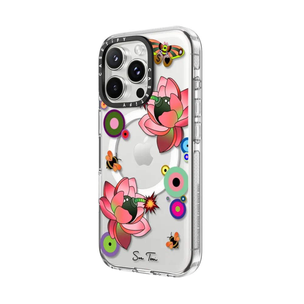 Clear iPhone 16 Pro Max Case MagSafe Compatible - PINK FLOWER BOMB IPHONE CASE BY SUE TSAI