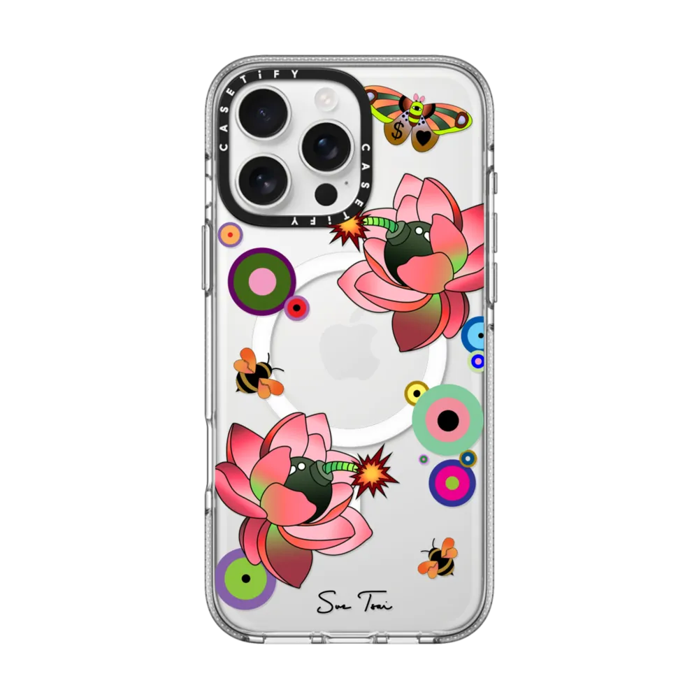 Clear iPhone 16 Pro Max Case MagSafe Compatible - PINK FLOWER BOMB IPHONE CASE BY SUE TSAI