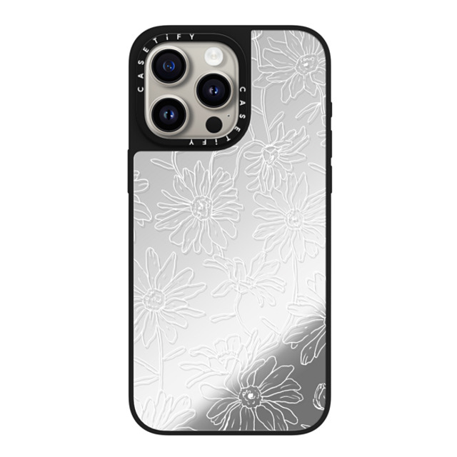 Ellamae Sketchbook x CASETiFY iPhone 15 Pro Max ケース Silver on Black ミラーケース MagSafe対応 Simple Daisies