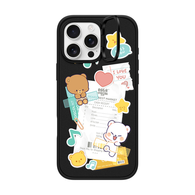 MilkMochaBear x CASETiFY iPhone 16 Pro Max ケース マットブラック インパクトリングスタンドケース MagSafe対応 Love Receipt