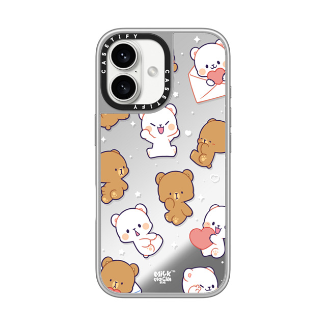 MilkMochaBear x CASETiFY iPhone 16 ケース シルバー (シルバーバンパー) ミラーケース MagSafe対応 Sending Hearts